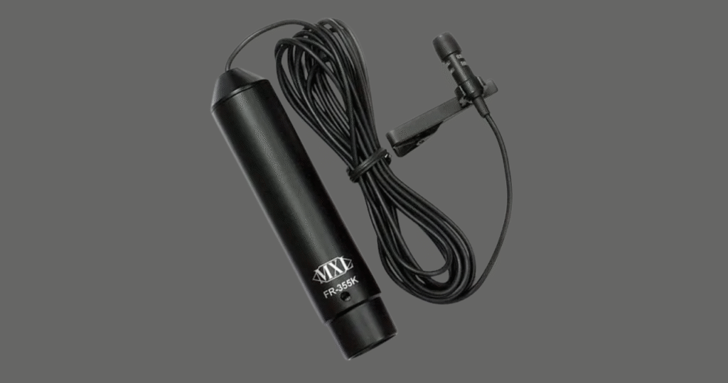 Kit completo do MXL FR-355K, incluindo o microfone shotgun, deadcat (windjammer) e shock mount para gravação externa.